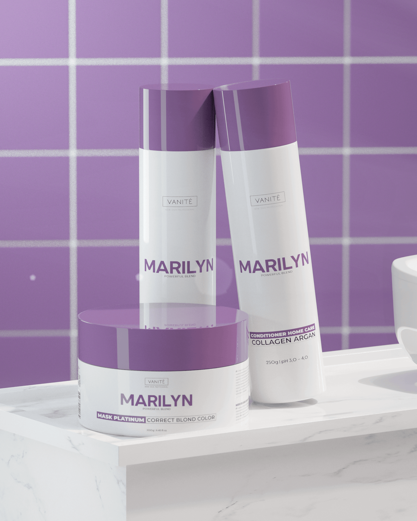 Kit Home Care Marilyn | 01 Shampoo 250ml + 01 Conditioner 250ml + 01 Mask 300g | For Blondes and Grays - Make Beauty International