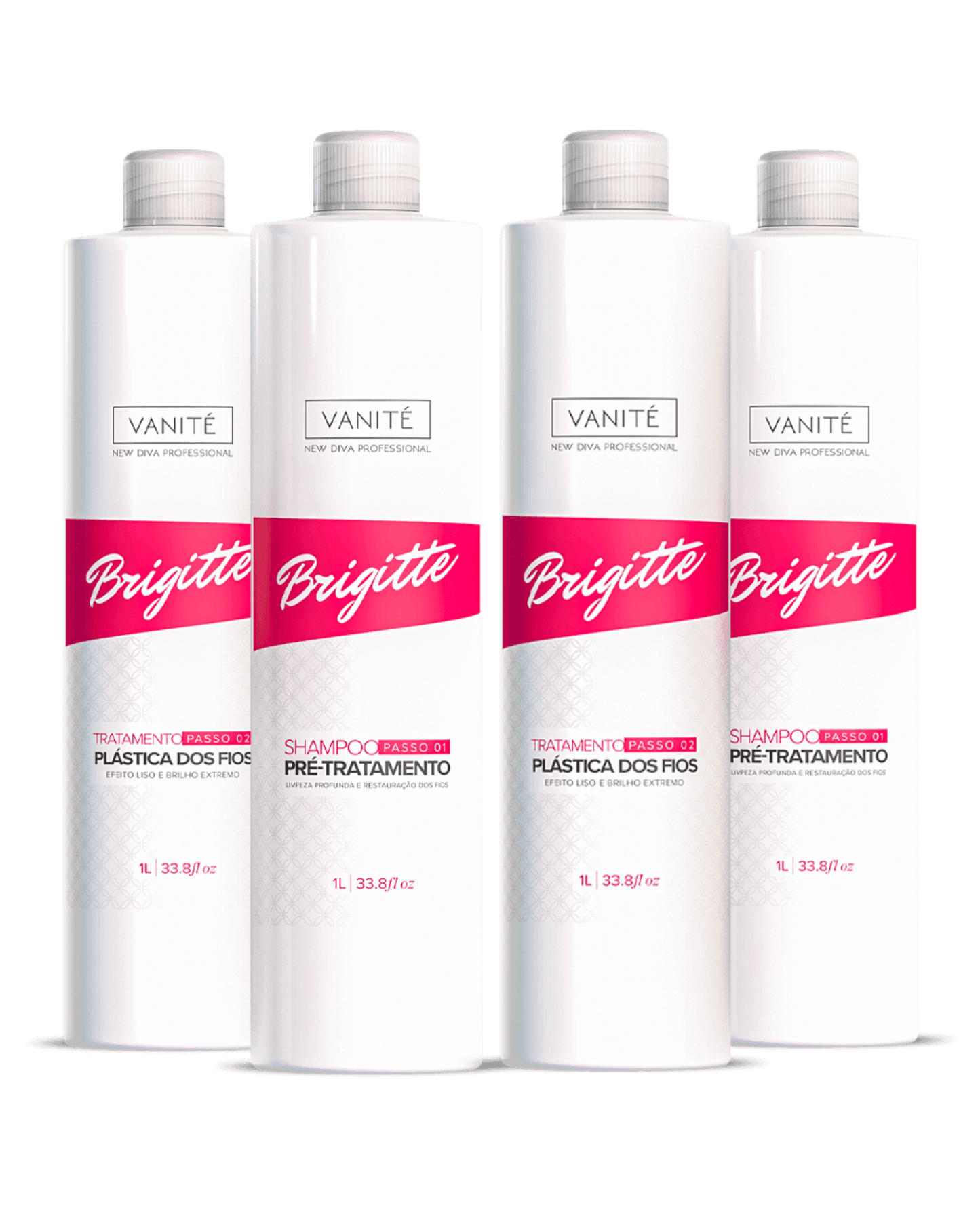 Kit - 2 units Brazilian Keratin Brigitte + 2 units Shampoo Brigitte | For All Hair Types | 1000ml (33.8 fl oz) - Make Beauty International