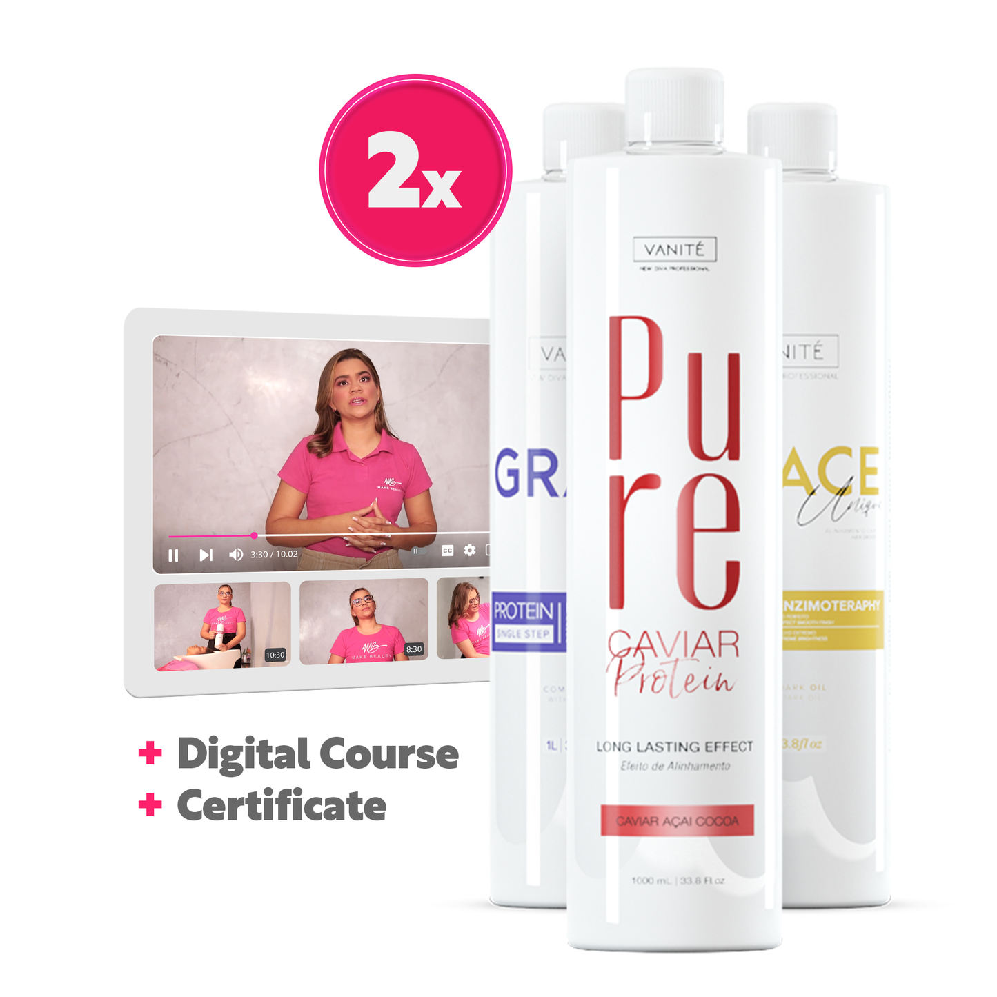 Kit 2 Pure Protein 1000ml + 2 Grace Violet 1000ml + 2 Grace Unique 1000ml (33.8 fl oz)  + Digital Access Course  + Certificate
