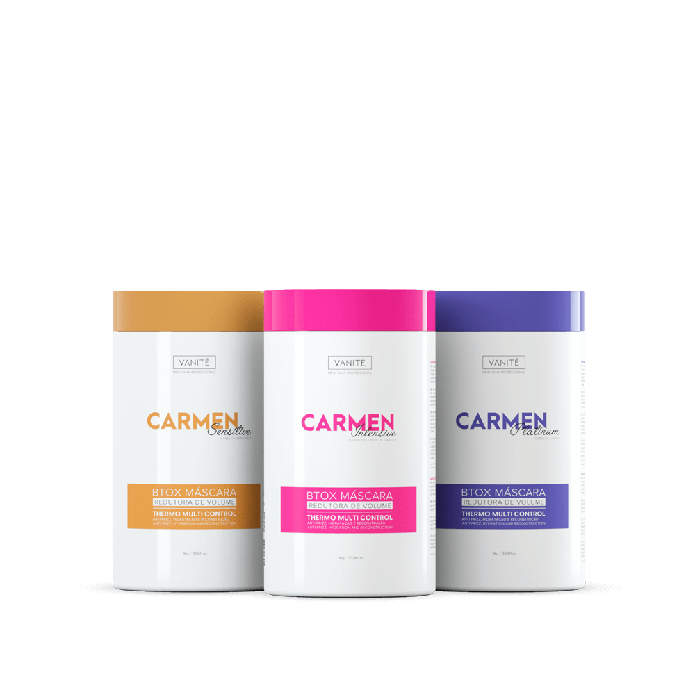 Kit - 1 Unit Btox Carmen Sensitive + 1 Unit Btox Carmen Platinum + 1 Unit Btox Carmen Itensive | Thermo Control Quaternized | 1kg - Make Beauty International