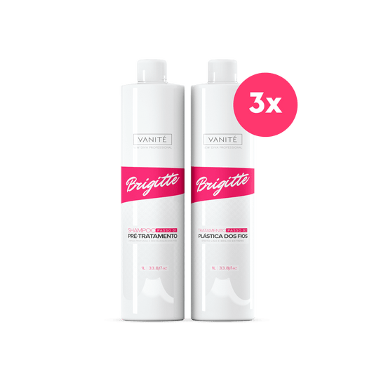 Kit - 3 units Brazilian Keratin Brigitte + 3 units Shampoo Brigitte | For All Hair Types | 1000ml (33.8 fl oz) - Make Beauty International