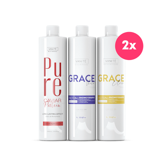 Kit 2 Pure Protein 1000ml + 2 Grace Violet 1000ml + 2 Grace Unique 1000ml (33.8 fl oz) - Make Beauty International