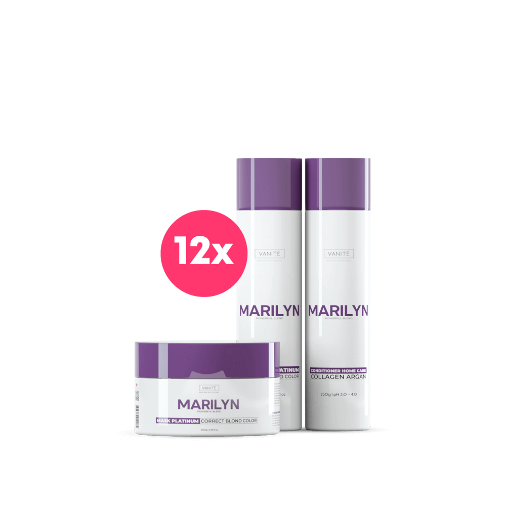 Kit - 12 units Home Care Marilyn | 12 Shampoos + 12 Conditioners + 12 Masks | For Blondes and Grays - Make Beauty International
