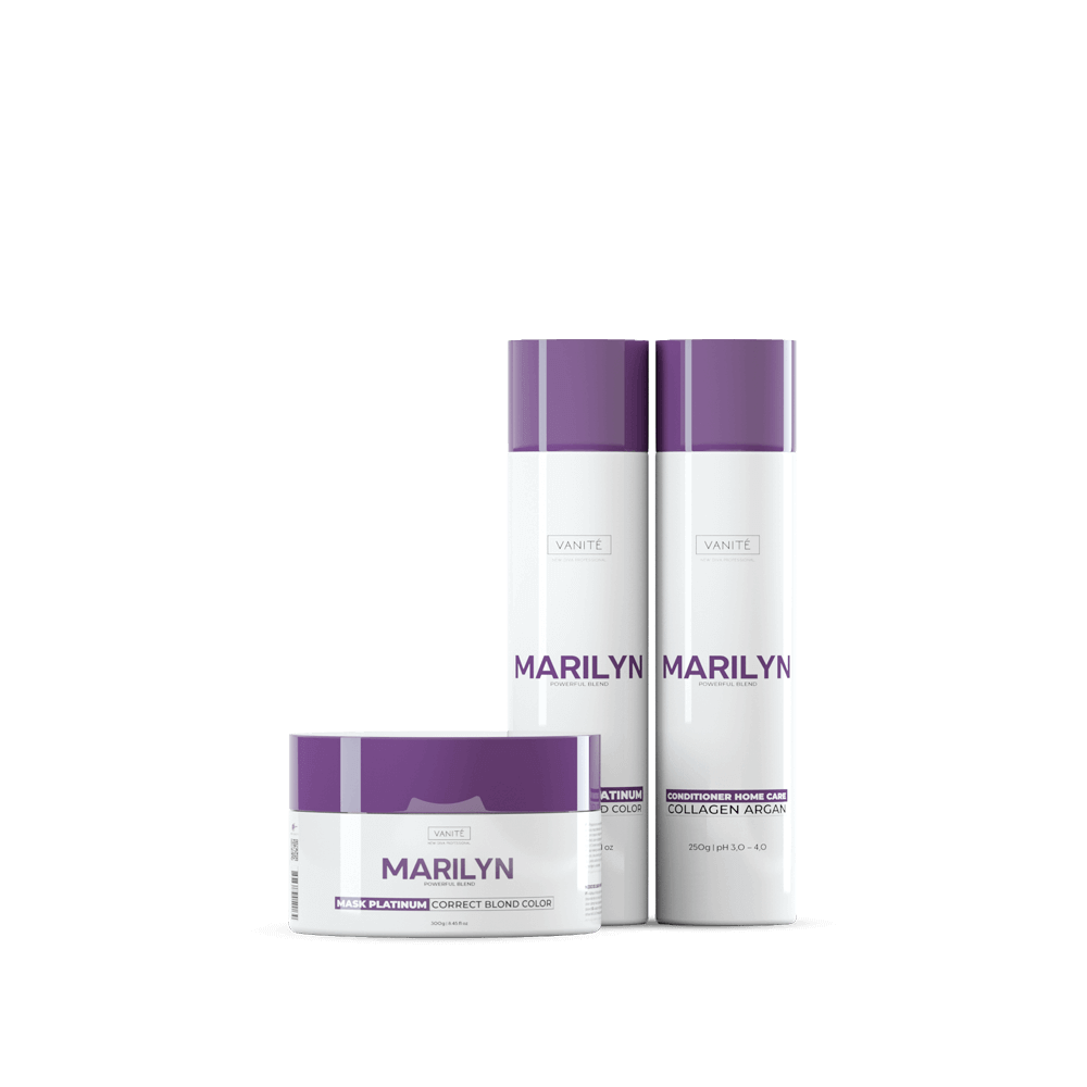 Kit Home Care Marilyn | 01 Shampoo 250ml + 01 Conditioner 250ml + 01 Mask 300g | For Blondes and Grays - Make Beauty International