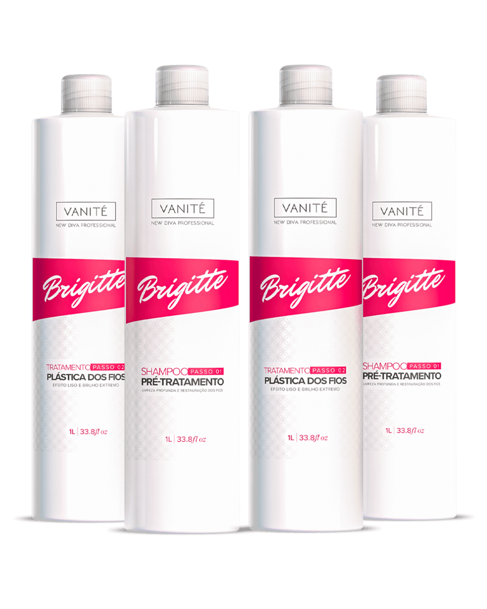 Kit - 2 units Brazilian Keratin Brigitte + 2 units Shampoo Brigitte | For All Hair Types | 1000ml (33.8 fl oz) - Make Beauty International